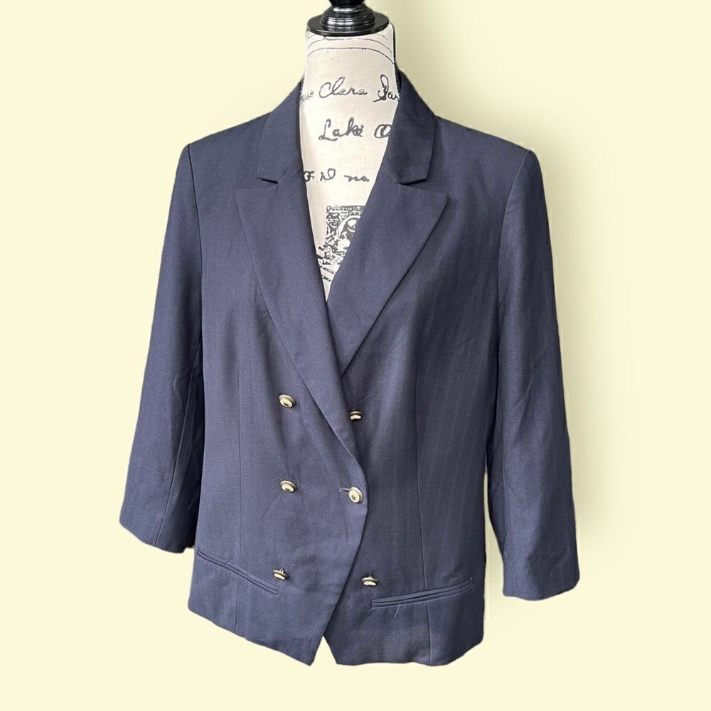 Anthropologie Navy Double-Breasted Blazer